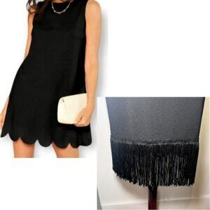 MONTEAU Black Sleeveless Sheath Dress with Added Fringe Hem Size M